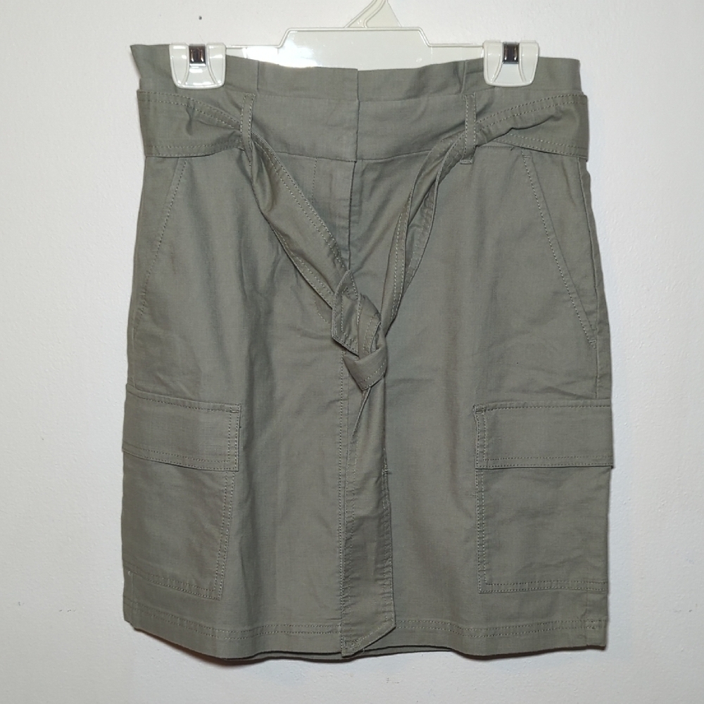 Loft Olive Green Cargo Skirt Paper Bag Waist Stretch Belted Women's Size 6P NEW